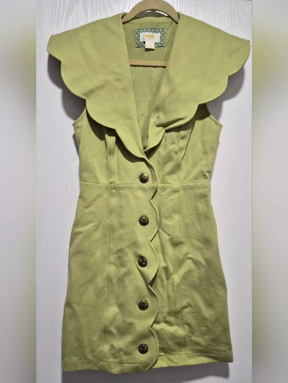 Maeve Anthropologie Scalloped Buttondown Green Mini Dress Size XS - Picture 8 of 14